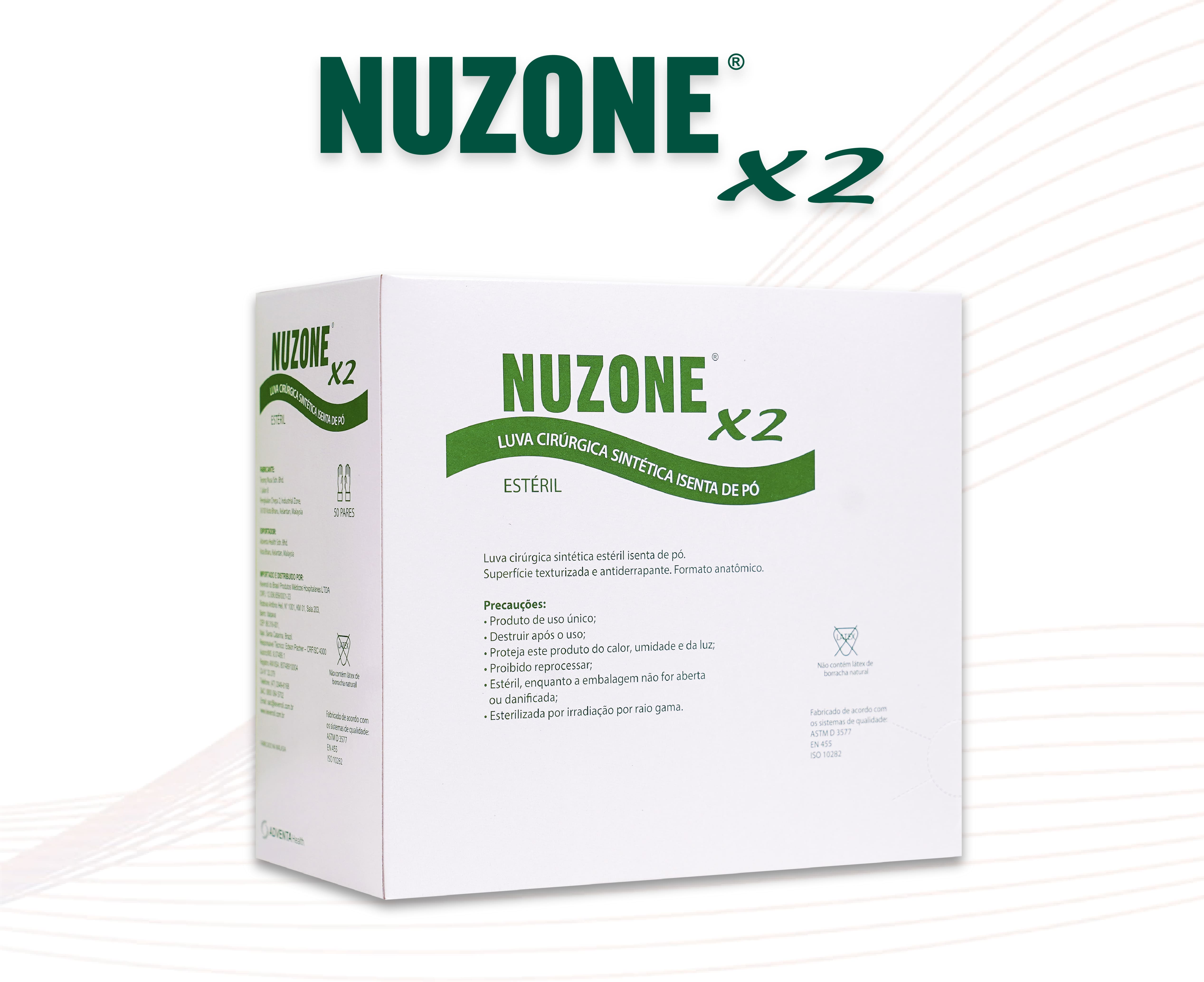 Guantes quirúrgicos estériles sintéticos, exentos de polvo – NUZONE X2